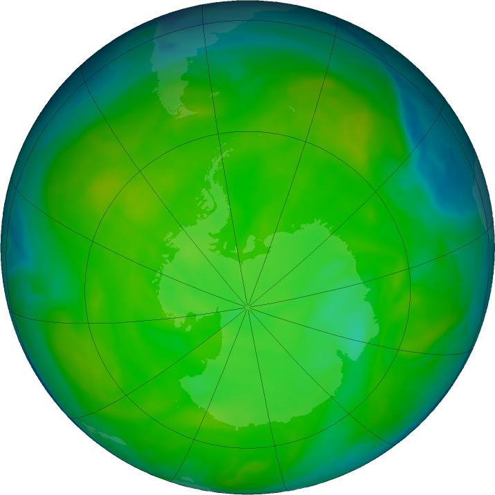 Antarctic ozone map for 01 December 2016